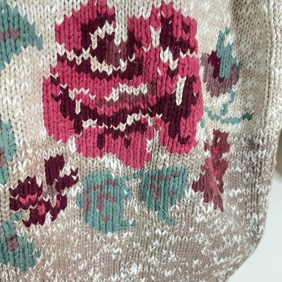 Vintage 90s Eddie Bauer Women’s Floral Rose Heavyweight Cotton Ragg Sweater sz M - Picture 8 of 11